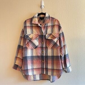 NWT Timing Wool Plaid Mutlicolor Shacket Button Up Oversized Women's Size Small
